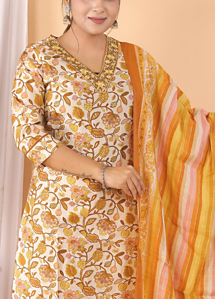 3 Pc Multicolor Readymade Silk Suit Set