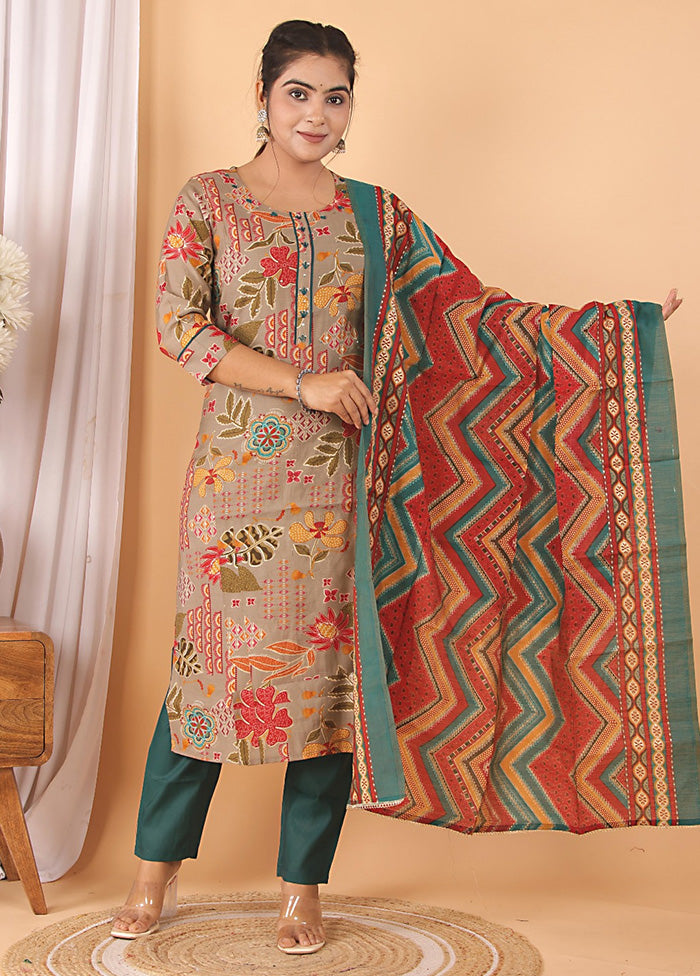 3 Pc Multicolor Readymade Silk Suit Set