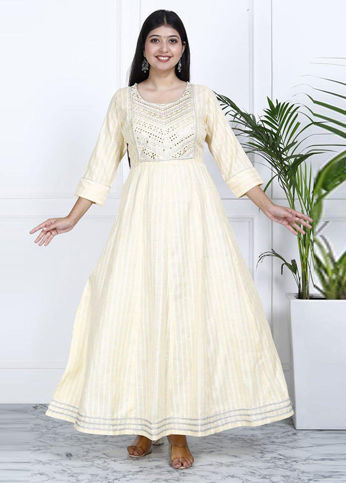 Cream Readymade Cotton Indian Dress