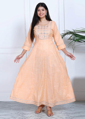 Peach Readymade Cotton Indian Dress