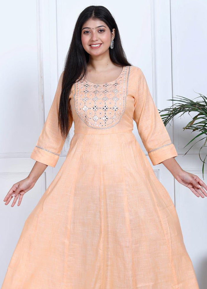 Peach Readymade Cotton Indian Dress