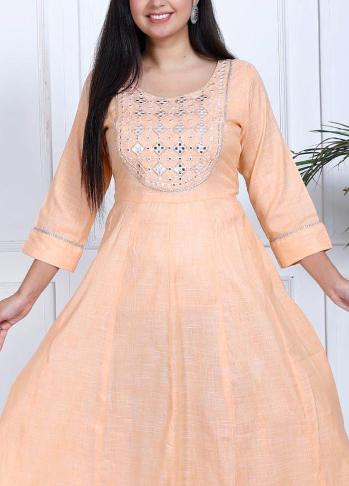 Peach Readymade Cotton Indian Dress