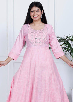 Pink Readymade Cotton Indian Dress