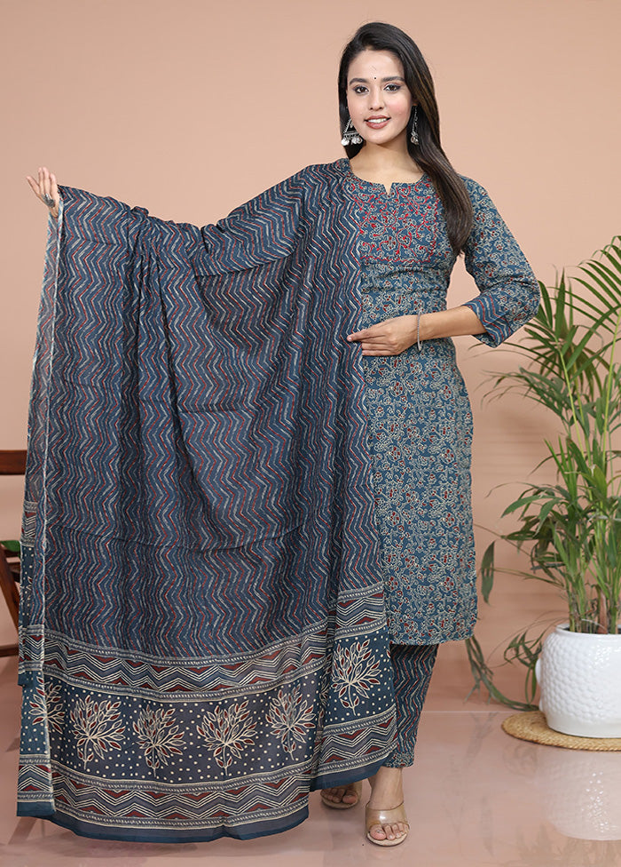 3 Pc Multicolor Pure Readymade Cotton Suit Set