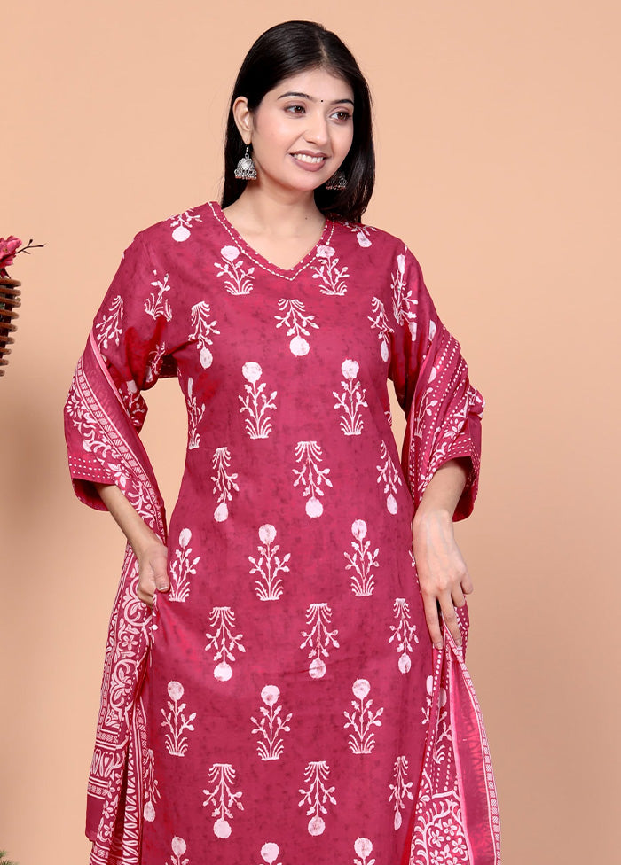 3 Pc Maroon Pure Readymade Cotton Suit Set