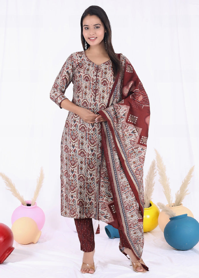 3 Pc Multicolor Readymade Silk Suit Set