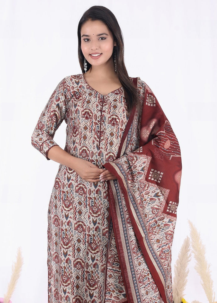 3 Pc Multicolor Readymade Silk Suit Set