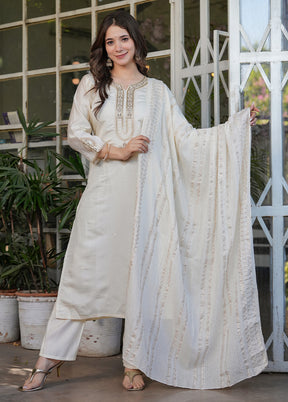 3 Pc Off White Readymade Viscose Suit Set