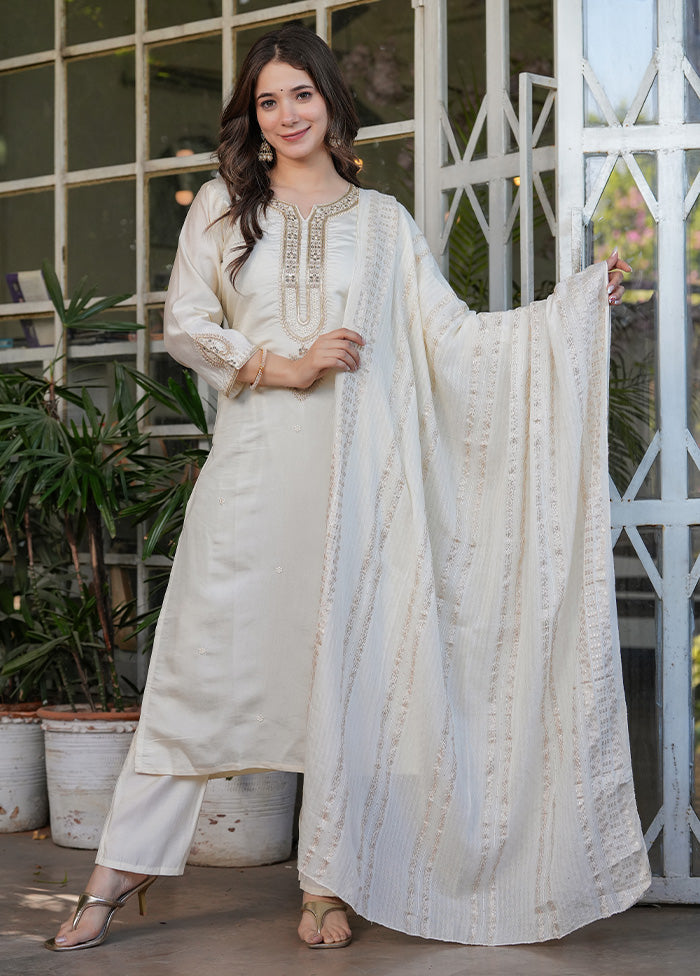 3 Pc Off White Readymade Viscose Suit Set