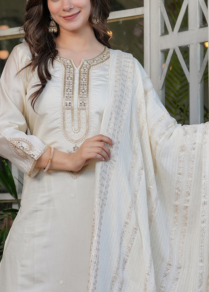 3 Pc Off White Readymade Viscose Suit Set