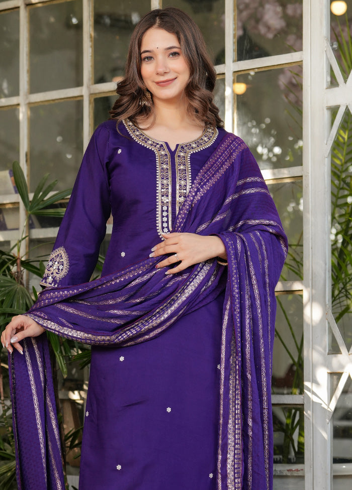 3 Pc Purple Readymade Viscose Suit Set