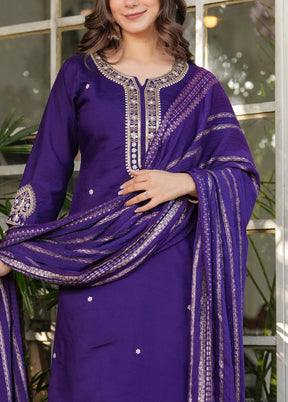 3 Pc Purple Readymade Viscose Suit Set