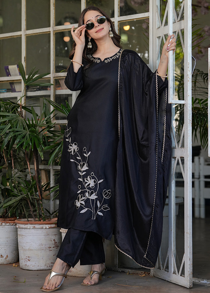 3 Pc Black Readymade Viscose Suit Set