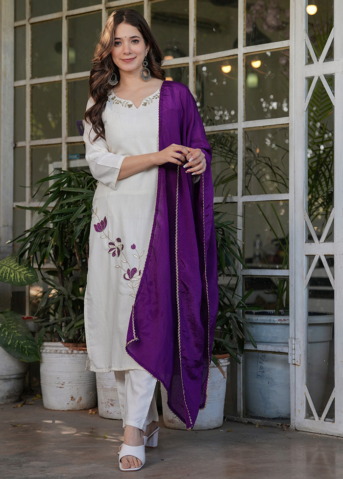 3 Pc Off White Readymade Viscose Suit Set