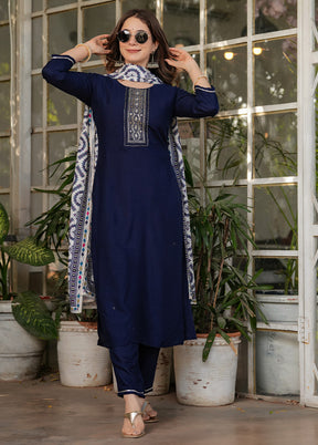 3 Pc Navy Blue Readymade Viscose Suit Set