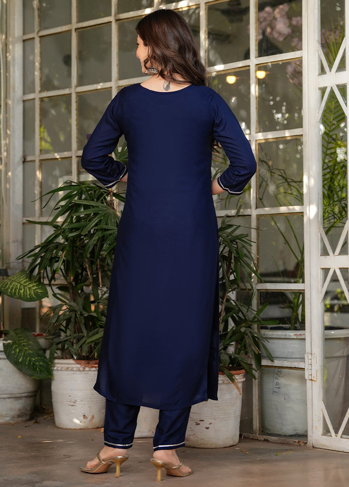 3 Pc Navy Blue Readymade Viscose Suit Set