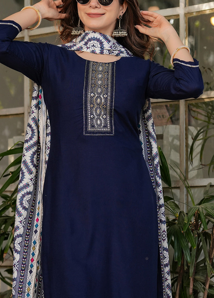 3 Pc Navy Blue Readymade Viscose Suit Set