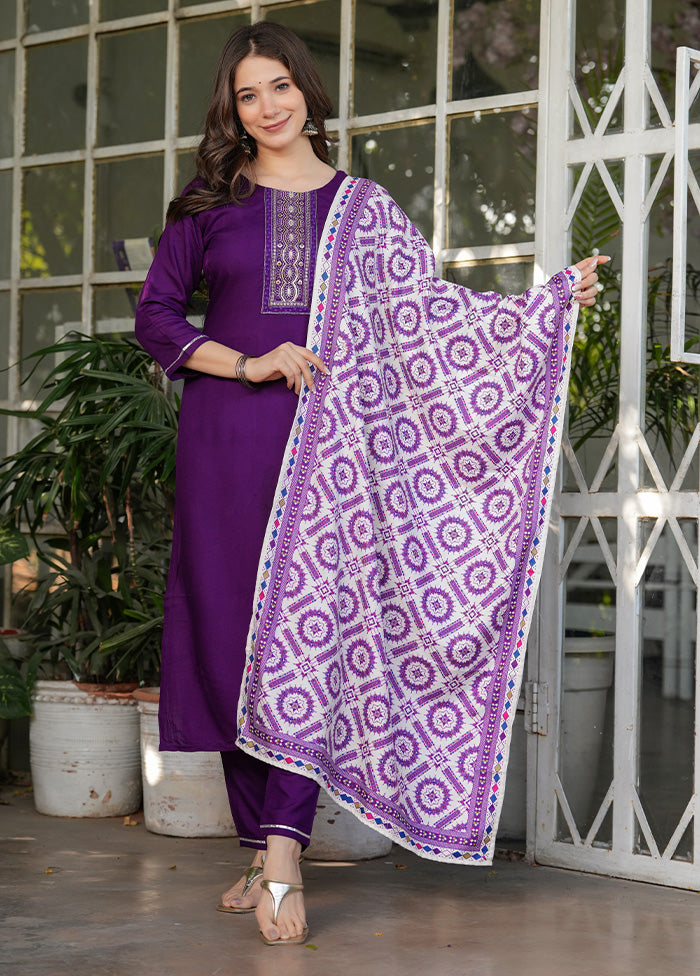 3 Pc Purple Readymade Viscose Suit Set