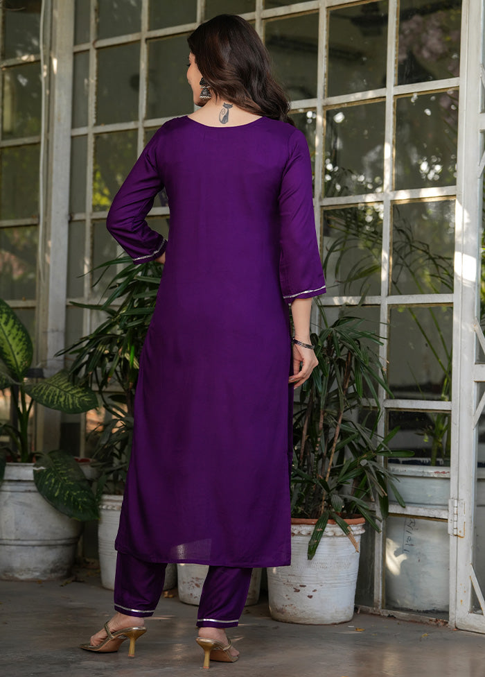 3 Pc Purple Readymade Viscose Suit Set