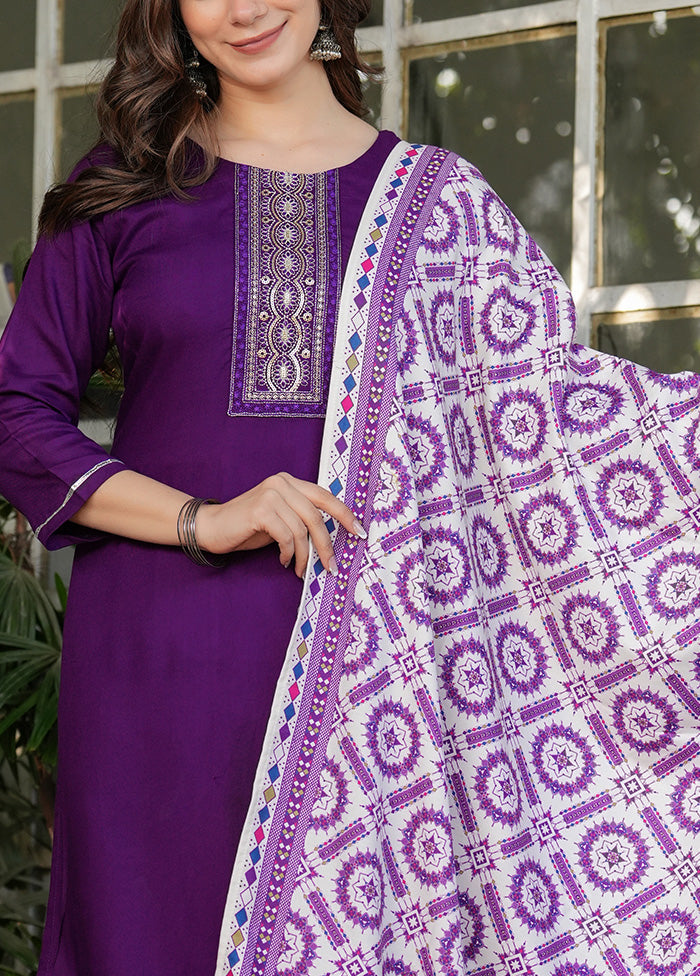 3 Pc Purple Readymade Viscose Suit Set