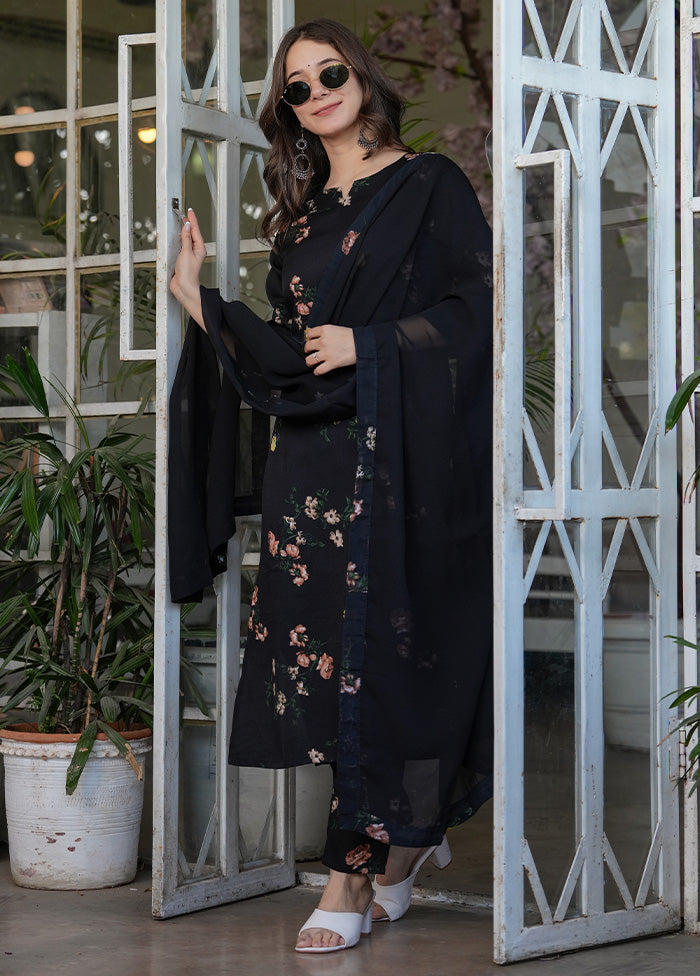 3 Pc Black Readymade Silk Suit Set