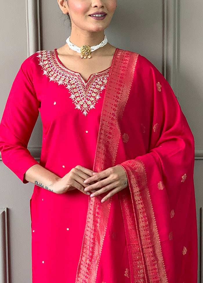 3 Pc Red Readymade Viscose Suit Set