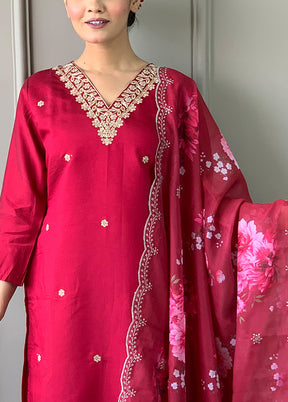 3 Pc Red Readymade Viscose Suit Set