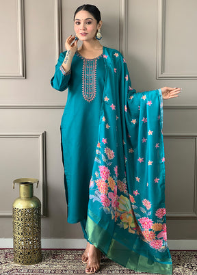 3 Pc Turquoise Blue Readymade Viscose Suit Set