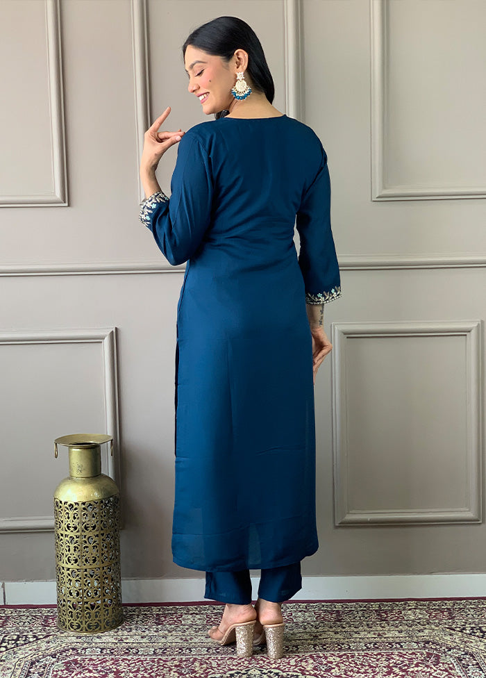 3 Pc Teal Readymade Viscose Suit Set