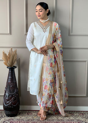 3 Pc Off White Readymade Viscose Suit Set