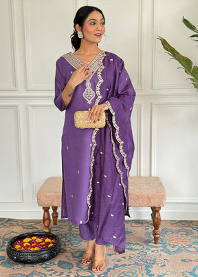 3 Pc Lavender Readymade Viscose Suit Set