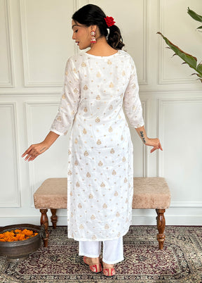 3 Pc White Readymade Silk Suit Set