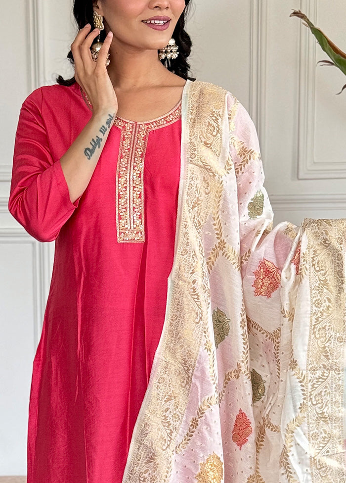 3 Pc Pink Readymade Viscose Suit Set