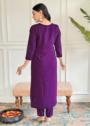 3 Pc Purple Readymade Viscose Suit Set