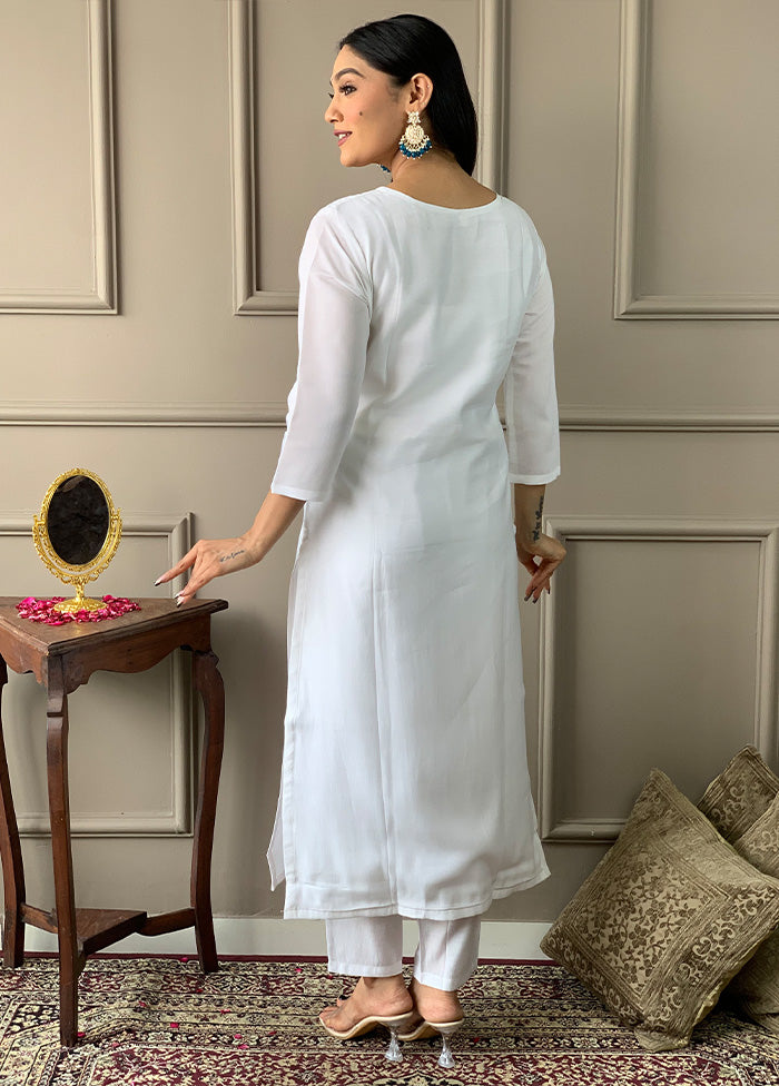 3 Pc White Readymade Viscose Suit Set