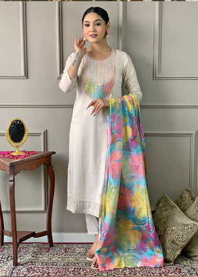 3 Pc Off White Readymade Viscose Suit Set