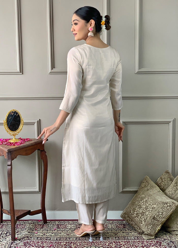 3 Pc Off White Readymade Viscose Suit Set