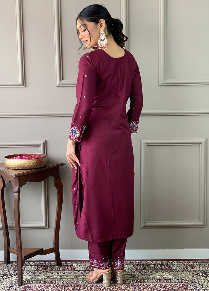 3 Pc Wine Readymade Viscose Suit Set