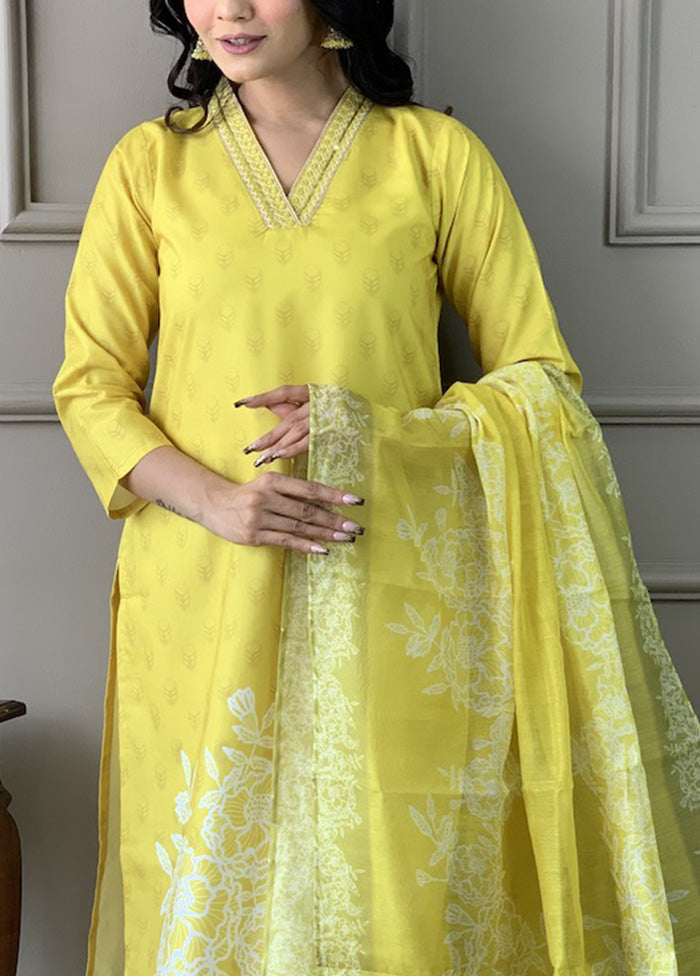 3 Pc Lemon Readymade Silk Suit Set