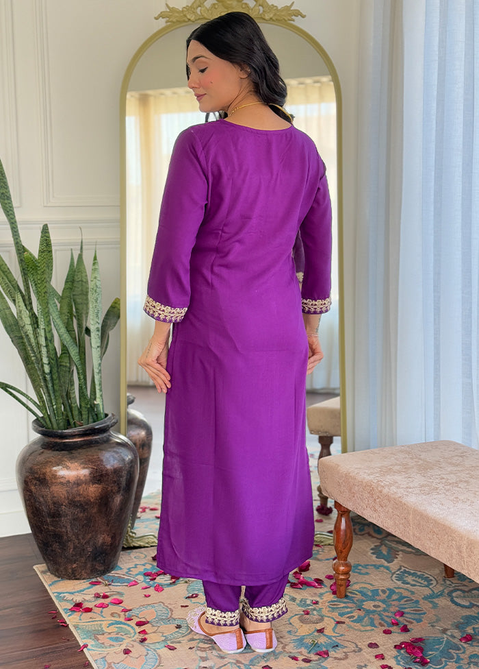 3 Pc Purple Readymade Viscose Suit Set