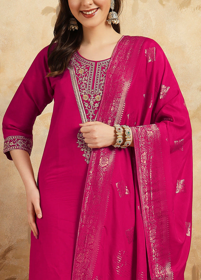 3 Pc Rani Readymade Chanderi Suit Set