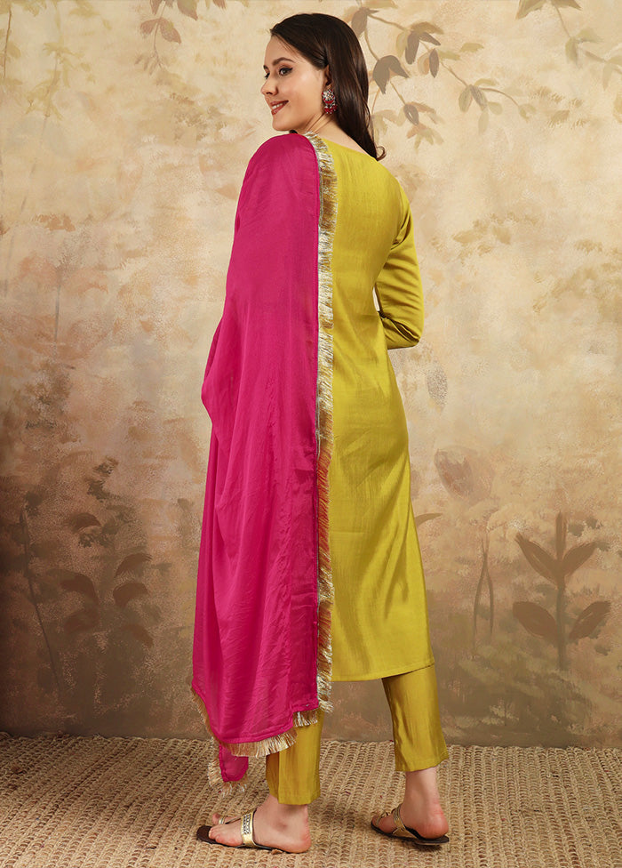 3 Pc Lemon Readymade Chanderi Suit Set