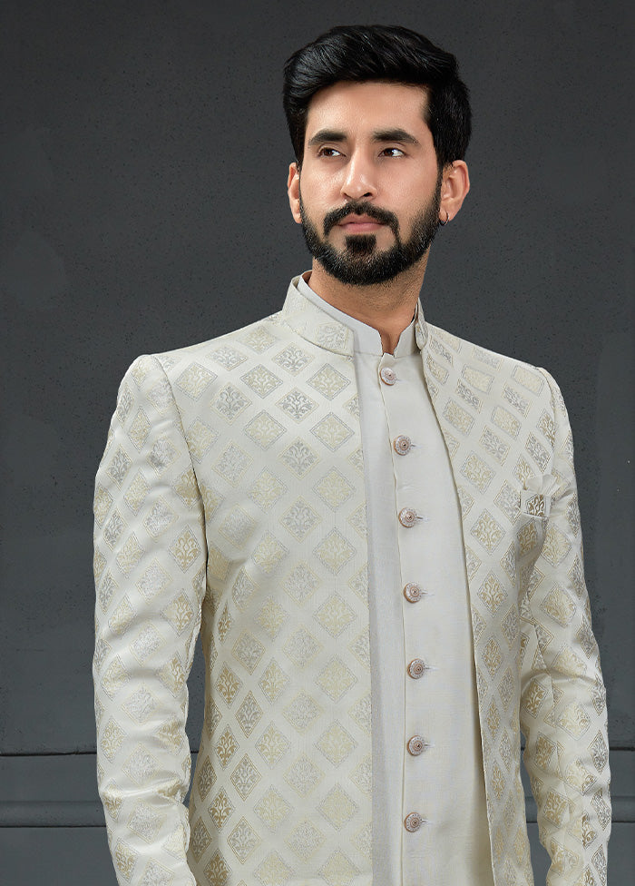 White Dupion Silk Kurta And Pant Set - Indian Silk House Agencies