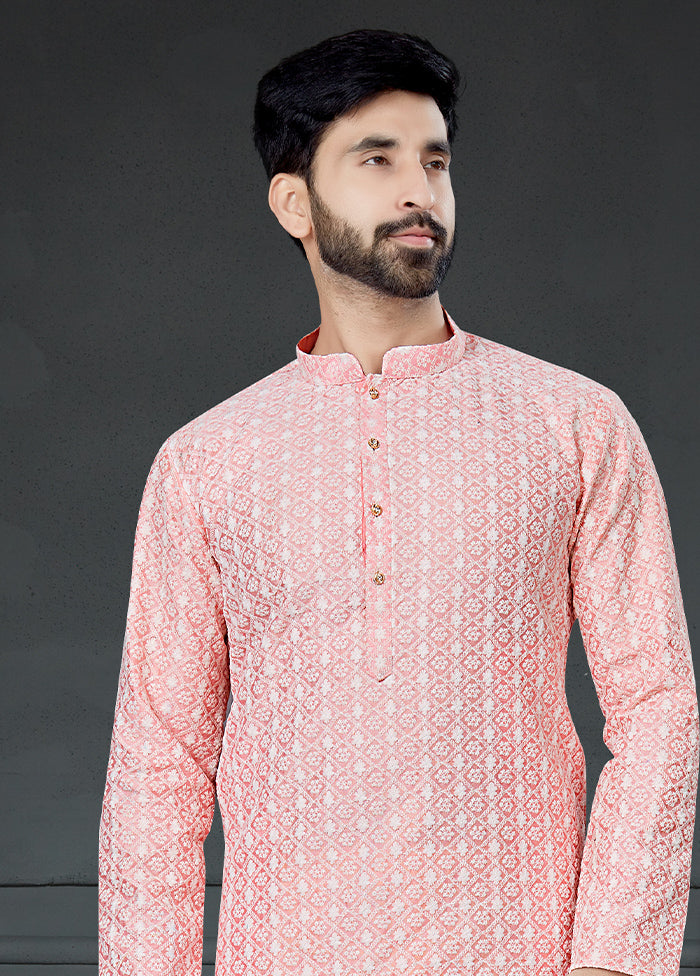 Light Pink Cotton Kurta And Churidaar Set - Indian Silk House Agencies