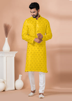 2 Pc Yellow Georgette Kurta Pajama Set