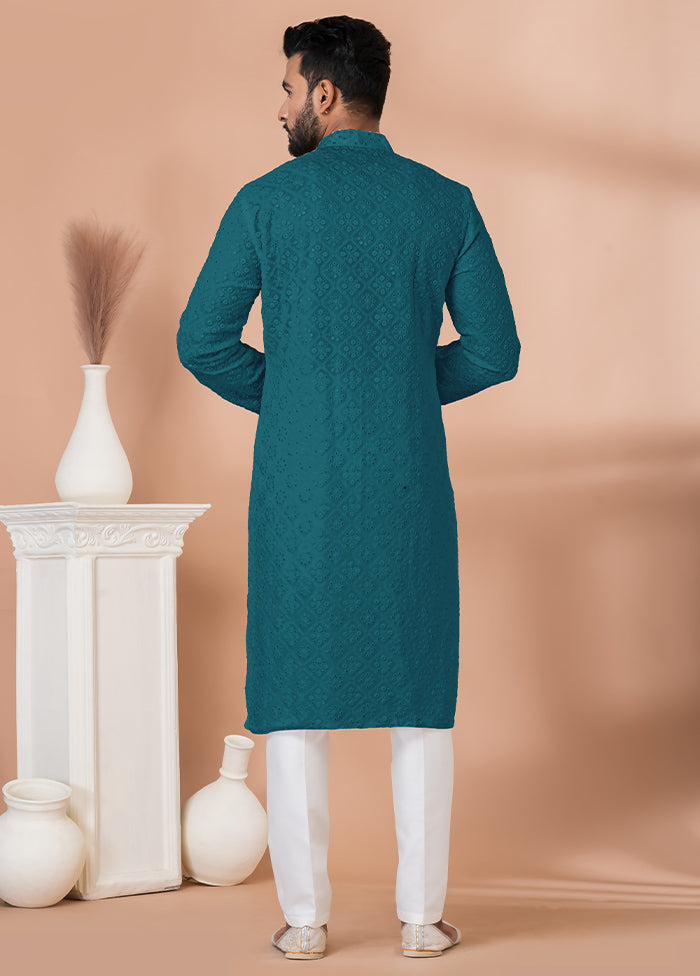 2 Pc Teal Georgette Kurta Pajama Set