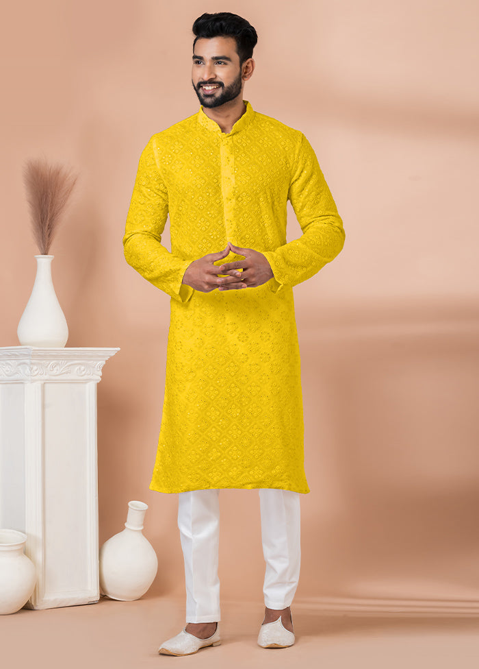 2 Pc Yellow Georgette Kurta Pajama Set