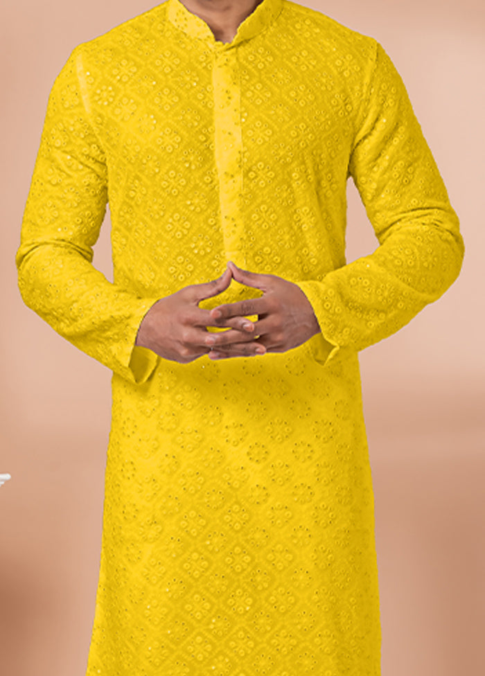 2 Pc Yellow Georgette Kurta Pajama Set