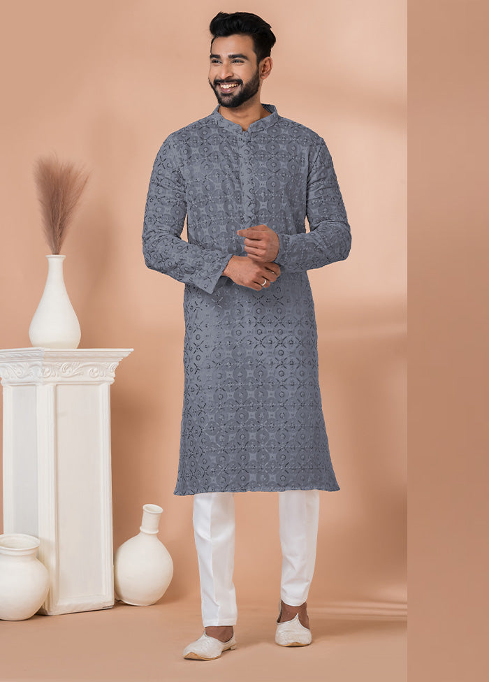 2 Pc Grey Georgette Kurta Pajama Set