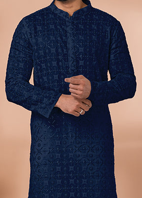 2 Pc Navy Blue Georgette Kurta Pajama Set